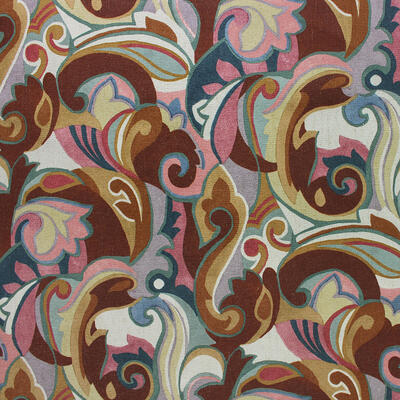 Paisley designs have evolved through every fashion era, originating in India as early as the 11th century. Armand is a free-spirited homage to the silk prints of Italian designer Emilio Pucci in the 1960s and ’70s. Available in four bold colorways—Bittersweet, Henna, Rainforest, Vapor—and printed on a soft textured ground, this paisley has a jet-set spirit and confident glamour 					