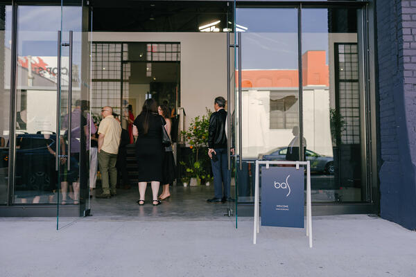 The entryway of BAS Stone’s new showroom and stone yard