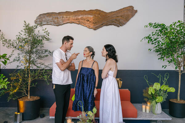 Attendees chatting during the opening of BAS Stone’s stone yard