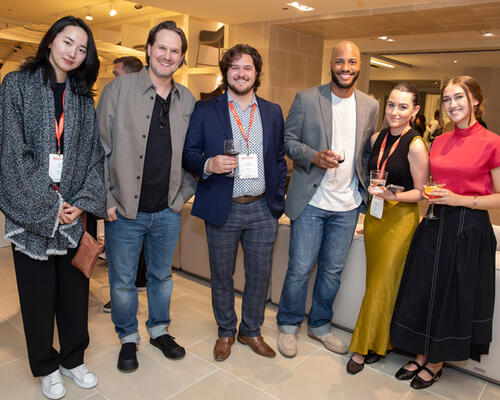 Designer and competition judge Sebastian Herkner (second from left) with finalists Lijie Liu of ArtCenter College of Design, JC Stewart and Emmett Lockridge of Kansas State University, winner Camille Ferreira of Istituto Maragoni and Chloe Stanley of University of North Carolina at Greensboro