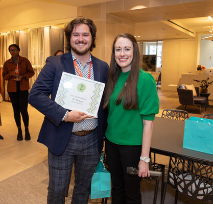 Best Presentation Award recipient JC Stewart of Kansas State University with Aubrey Williams of Janus et Cie