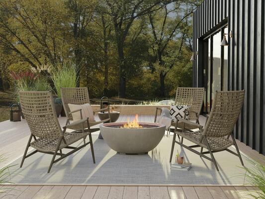 Grigio highback accent chair and Concrete fire bowl