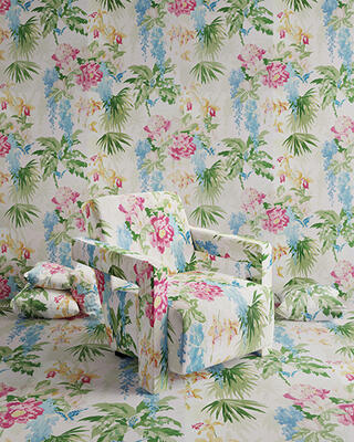 La Selva coordinating fabric and wallpaper in the Tropical colorway