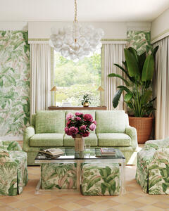 Yasuni fabric and wallpaper: Cascading tropical foliage with delicately painted details delivers a fresh sense of the outdoors to interior living. This uplifting array of palms was carefully chosen from the Kravet archives and reimagined in today’s colors