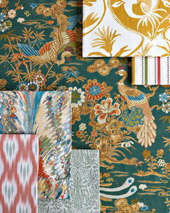 Sakura in Green, Calathea in Gold and Taplow in Clay/Blue with Lee Jofa prints