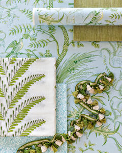 Bird and Thistle in Sky and Fougere Emb in Leaf are among the favorite patterns by Brunschwig & Fils