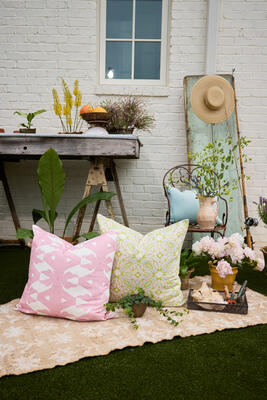 Lagos Blush outdoor pillow (right)