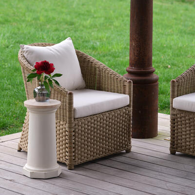 Inspired by the form a of traditional crofter’s chair, this chair is made of all-weather wicker.