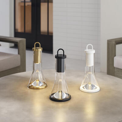 Kandella accent rechargeable table lamp in Natural Brass, Black and Matte White