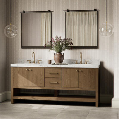 Set the tone for a calming bath space with the simple yet spacious design of the Anthem double vanity 