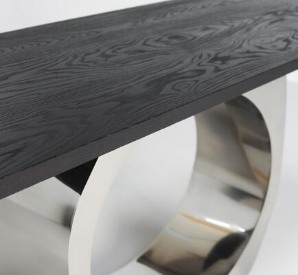 Skye Console table I in Satin Stainless Steel with Scorched Oak detail