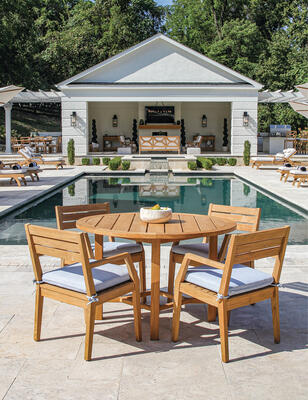 Hudson teak dining table and armchairs