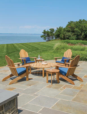 Adirondack teak chairs with side tables and Hudson teak coffee table