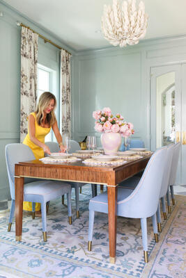 Shown in Provincial Cherry Wood, the Lollie dining table is available in custom options 