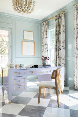 The Diana desk, shown with the Fantine dining chair