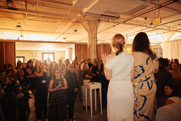 Emily Arthur and Sharon Dranko take a moment to address attendees