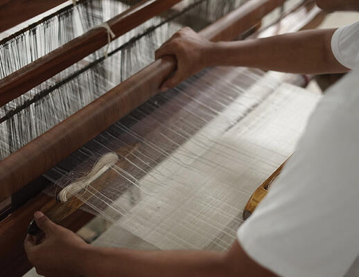 Ribbon on the loom, handwoven from airy banana fiber