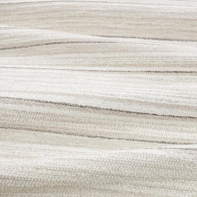 Wool and linen boucle yarns combine in an irregular weft stripe in Rift