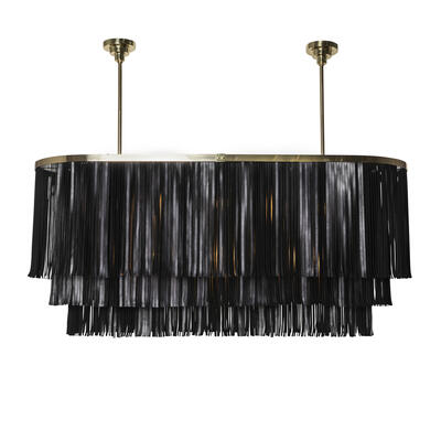 Gwen chandelier with brass fixtures and premium leather fringe