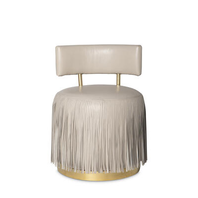 Nerissa leather fringe chair in Cream-Stone leather