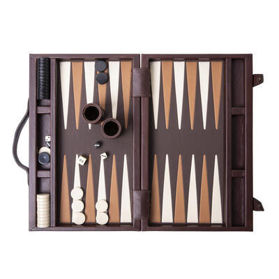 Nino small leather backgammon set in Chocolate