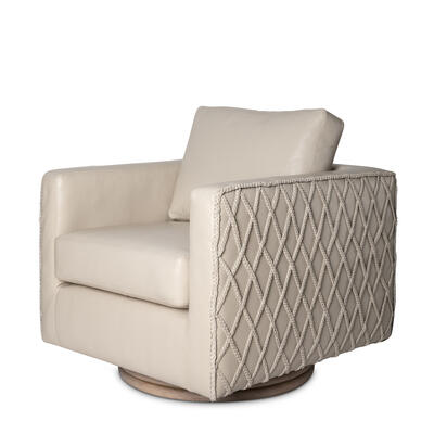 Novo braided leather swivel chair in Cream-Stone leather