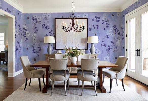 Amitié hand-painted wallcovering in colorway Bleu
