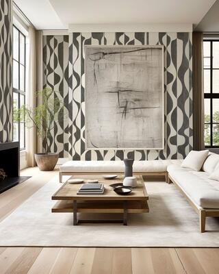 Echo hand-painted wallcovering in colorway Zinc