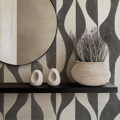 Echo hand-painted wallcovering in colorway Zinc