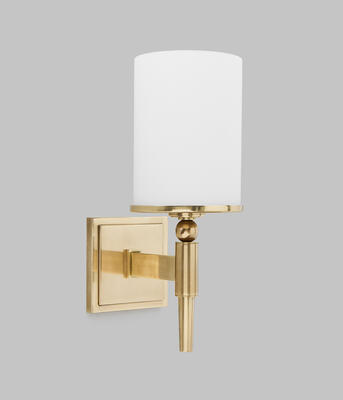 Shown in brass, the Candover wall light is a striking design harking back to the 1940s