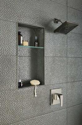 Trend 5/6, Weathered Industrial: Enredo steel dark brown porcelain wall tile, 12" x 47" • 484263