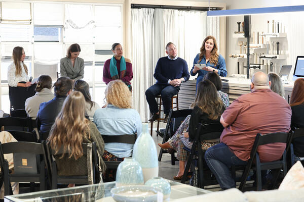 Kara Marmion introduces The Shade Store team and welcomes attendees to the showroom