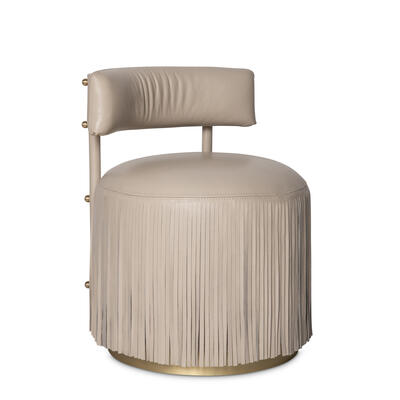 Nerissa leather fringe chair in Cream-Stone leather