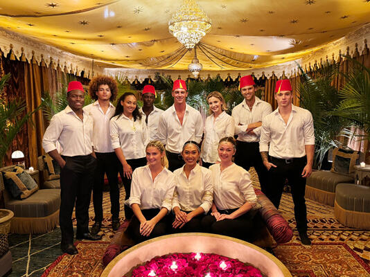 Servers were bedecked in traditional Moroccan accessories. (Image courtesy of Bernhardt)