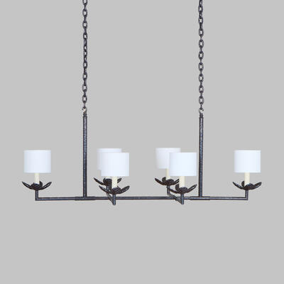 Fabricated from brass components and finished in bronze, the Antibes chandelier adds natural elegance to any space