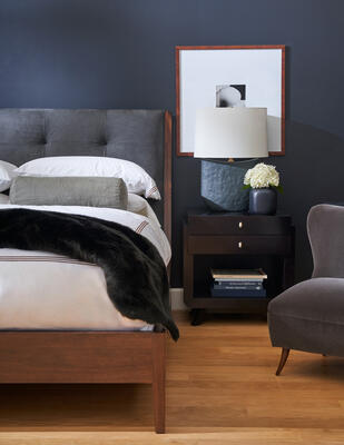 Francis bed, Dove nightstand and Ursula slipper chair by Hable