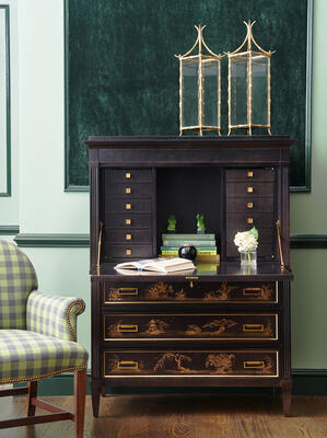 Alice secretary with hand-painted chinoiserie and Oxford chair