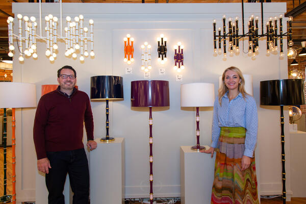 Nathan Hedrick and Mary Vincent Hager pose with the new Kane collection