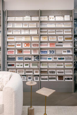 A wall of samples for visitors to peruse