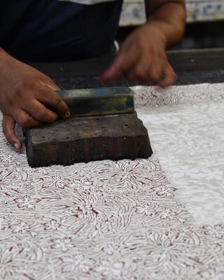 Behind the scenes: Chrysanthemum Olive block-printed pattern