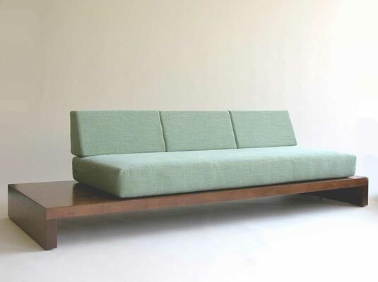 Oscar’s Sofa/Daybed, shown in aqua/sage chenille on solid stained alder frame

designed by SMJ