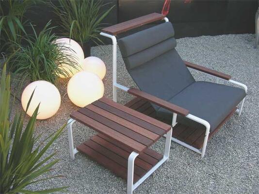 House of Campari Collection - Outdoor Sling Chair & Side Table, powder coated steel, Mangaris wood