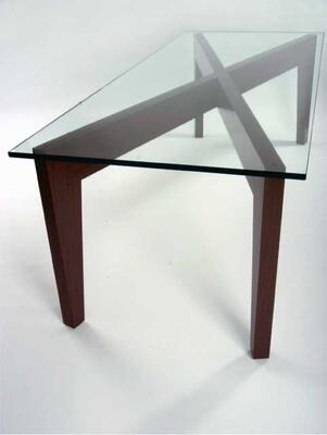 X-Dining Table - 3/4" Glass with Walnut base

