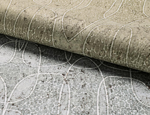 Utopia has a pattern of overlapping ovals printed on hand-placed cork over a metallic layer