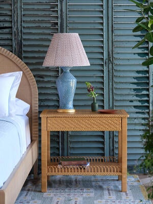 The Barbados side table highlights the artistry of wickerwork with a mix of weaving techniques