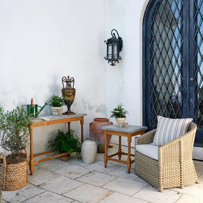 The new outdoor potting table and side table are designed with practicality and elegance in mind 