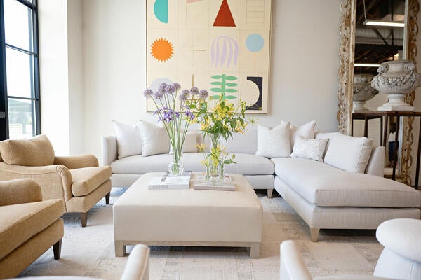 The Mack ottoman in Coley Home’s new Bleached Oak finish 