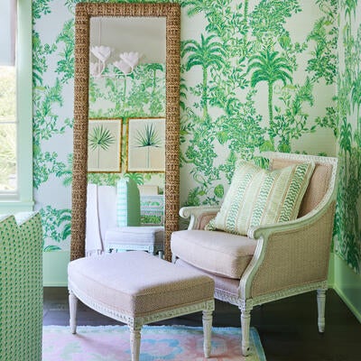 A vibrant collection of wallpaper and fabrics