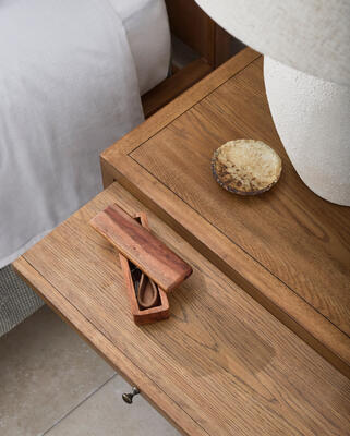 Hermosa nightstand (BOHR-005), featuring pull-out writing table and charging ports