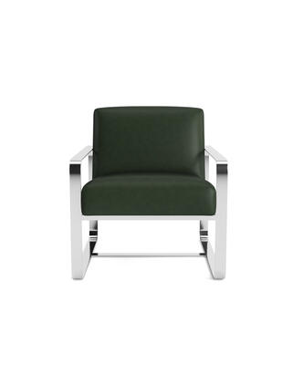 Armand leather chair in Madrid: British Green with Polished Stainless Steel finish